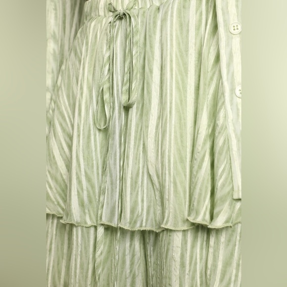NWT Lulus Let's Text Light Green Striped Ruffled Mini Skort - Picture 3 of 8
